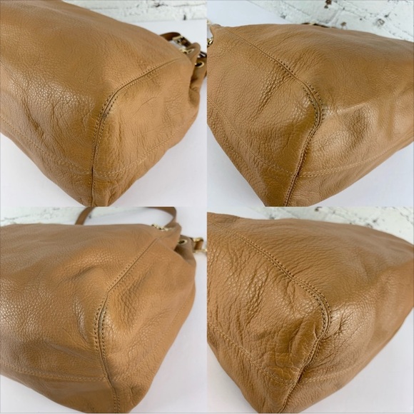 Michael Kors Gold Chain Jet Set Drawstring Tan Brown Leather Satchel Purse - Picture 12 of 12